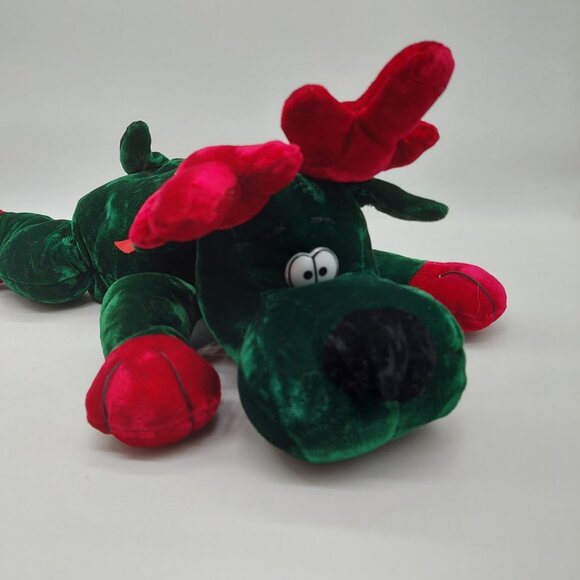 MTY International Reindeer Plush Velvet Green Red Christmas Stuffed Animal 14" - Picture 9 of 11